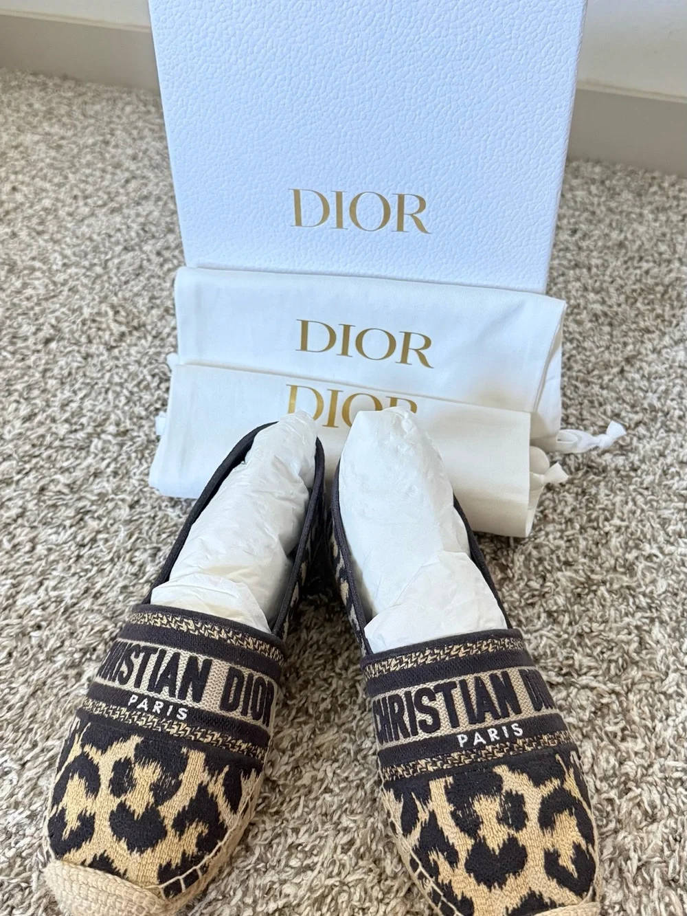 Dior Leopard-Print Canvas Espadrilles in Black and Tan
